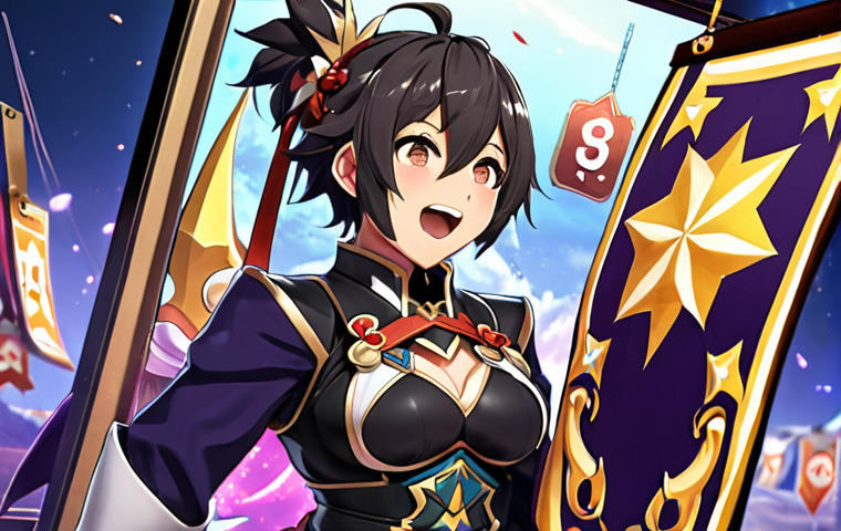 **
Gacha game "pity system" concept. A frustrated player is pulling a gacha banner, with a guaranteed 5-star character appearing after many failed attempts. Emphasize the relief and joy on the player's face after finally obtaining the desired character. Genshin Impact style.
**